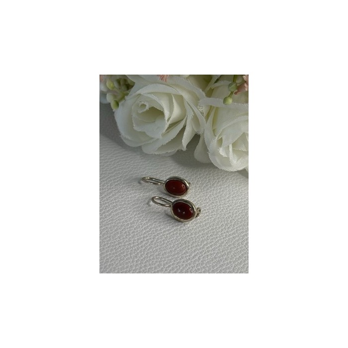 925 Sterling Silver Carnelian Earrings Length 0.70 Inch