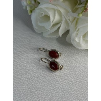925 Sterling Silver Carnelian Earrings Length 0.70 Inch