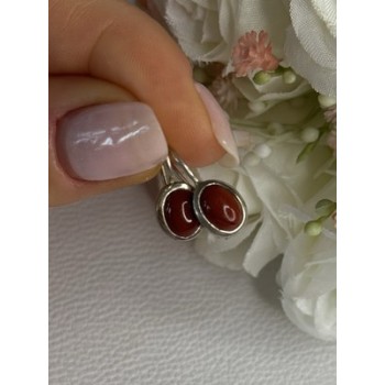 925 Sterling Silver Carnelian Earrings Length 0.70 Inch