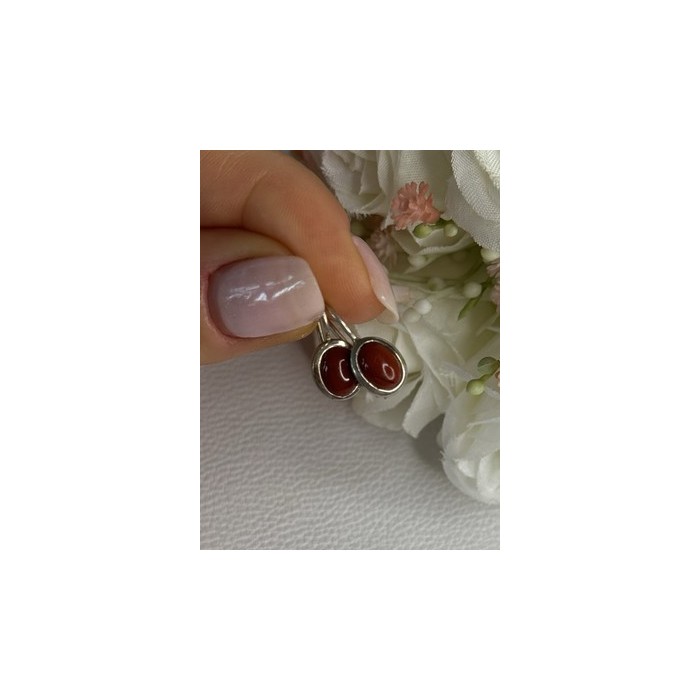 925 Sterling Silver Carnelian Earrings Length 0.70 Inch