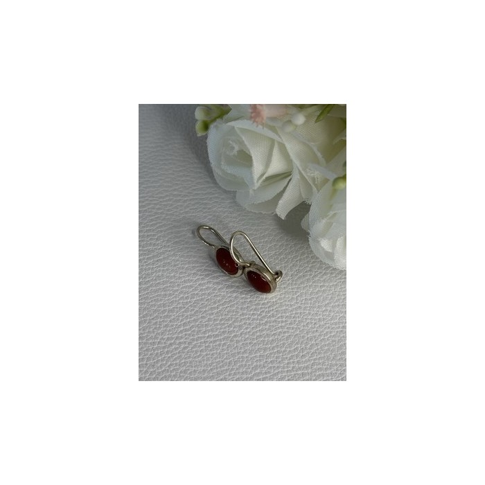 925 Sterling Silver Carnelian Earrings Length 0.70 Inch