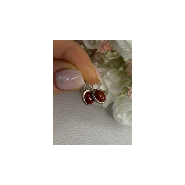 925 Sterling Silver Carnelian Earrings Length 0.70 Inch