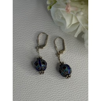 Antique Art Deco 925 Sterling Silver Unique Enamel Earrings Length 1.50 Inch