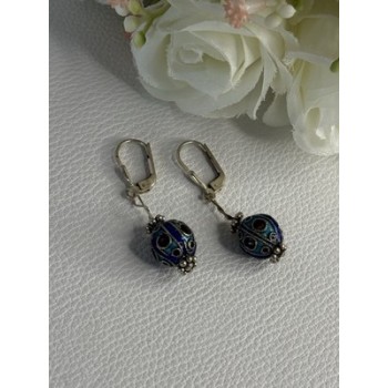 Antique Art Deco 925 Sterling Silver Unique Enamel Earrings Length 1.50 Inch