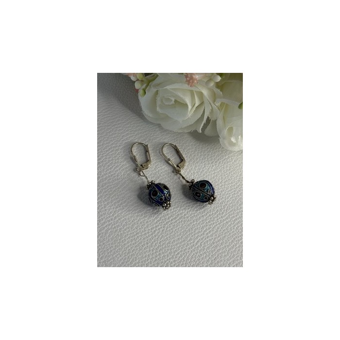 Antique Art Deco 925 Sterling Silver Unique Enamel Earrings Length 1.50 Inch