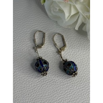 Antique Art Deco 925 Sterling Silver Unique Enamel Earrings Length 1.50 Inch