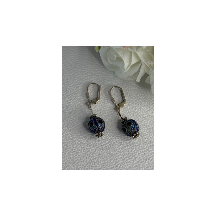 Antique Art Deco 925 Sterling Silver Unique Enamel Earrings Length 1.50 Inch