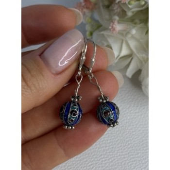 Antique Art Deco 925 Sterling Silver Unique Enamel Earrings Length 1.50 Inch