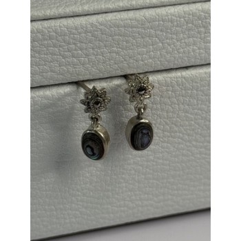 925 Sterling Silver Abalone & Marcasite Earrings Length 0.60 Inch