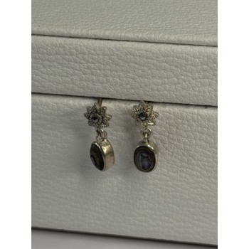 925 Sterling Silver Abalone & Marcasite Earrings Length 0.60 Inch