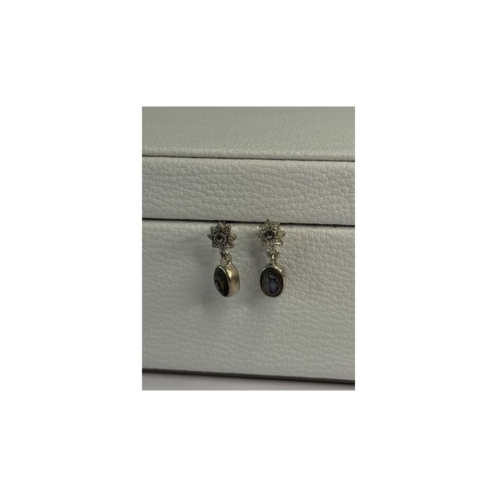 925 Sterling Silver Abalone & Marcasite Earrings Length 0.60 Inch