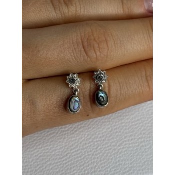 925 Sterling Silver Abalone & Marcasite Earrings Length 0.60 Inch