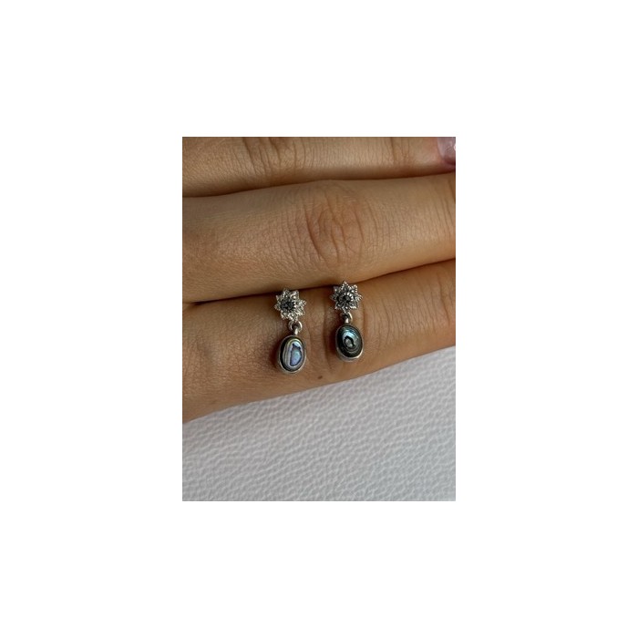 925 Sterling Silver Abalone & Marcasite Earrings Length 0.60 Inch