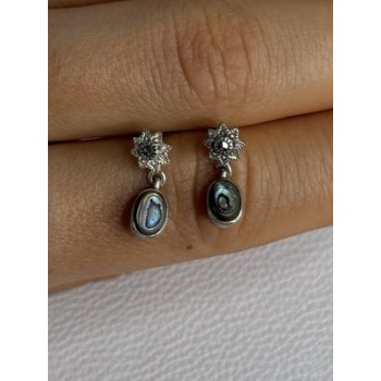 925 Sterling Silver Abalone & Marcasite Earrings Length 0.60 Inch