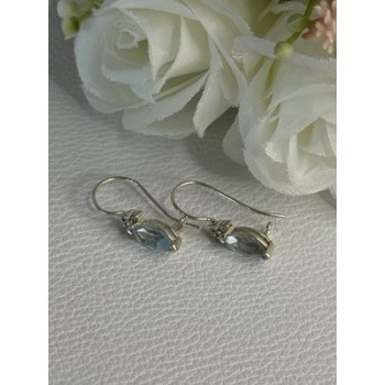 925 Sterling Silver Blue Topaz & Beryl Earrings Length0.80 Inch