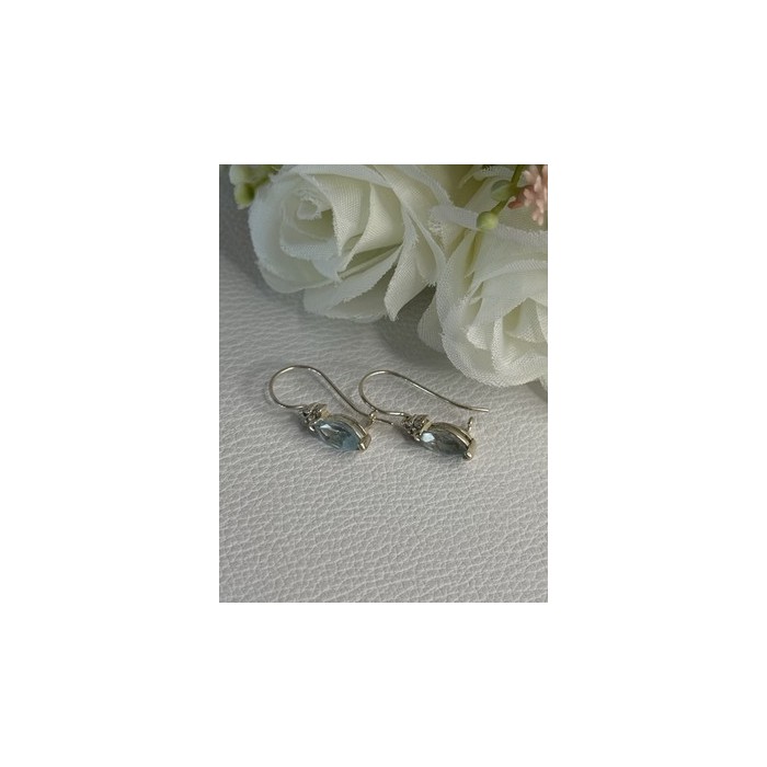 925 Sterling Silver Blue Topaz & Beryl Earrings Length0.80 Inch