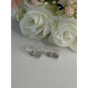 925 Sterling Silver Blue Topaz & Beryl Earrings Length0.80 Inch