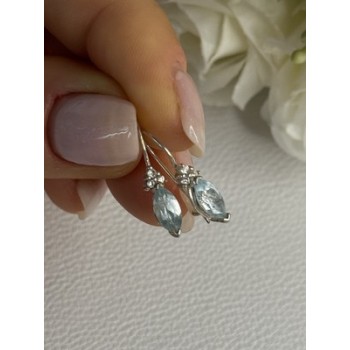 925 Sterling Silver Blue Topaz & Beryl Earrings Length0.80 Inch