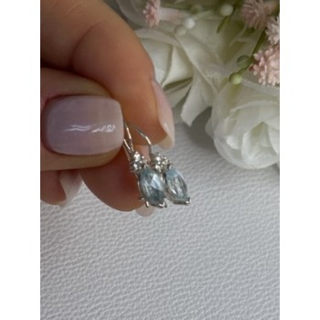 925 Sterling Silver Blue Topaz & Beryl Earrings Length0.80 Inch