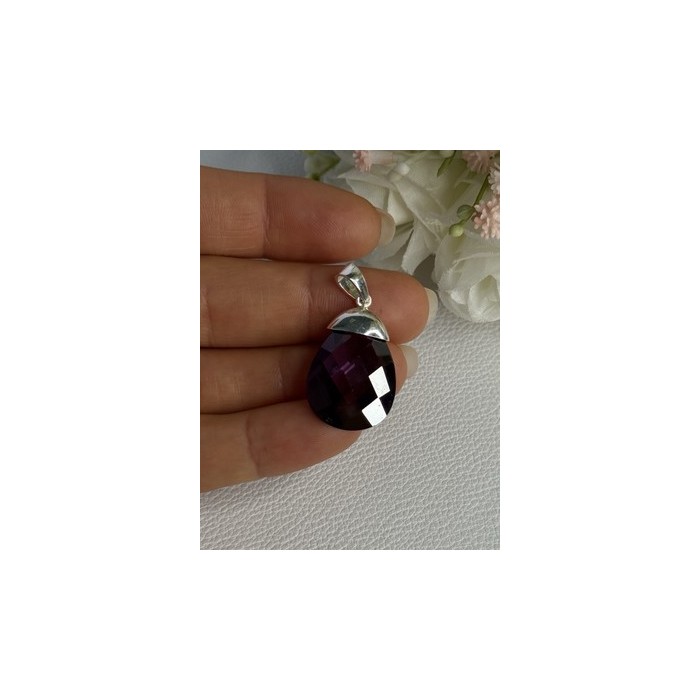 925 Sterling Silver Amethyst Pendant Length 1.40 Inch