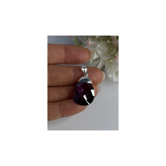 925 Sterling Silver Amethyst Pendant Length 1.40 Inch