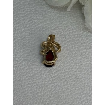 10K YELLOW GOLD GARNET & DIAMOND PENDANT LENGTH 0.65 INCH