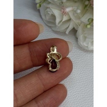 10K YELLOW GOLD GARNET & DIAMOND PENDANT LENGTH 0.65 INCH