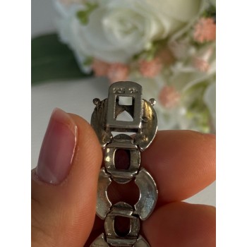 925 Sterling Silver Amethyst Citrine Topaz Marcasite Bracelet Length 7.5 Inch