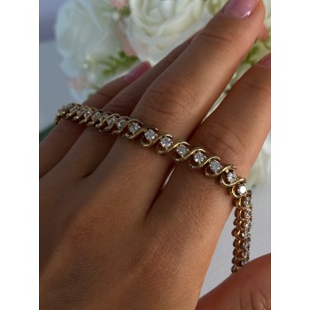 Fas 925 Sterling Silver Gold Plated CZ Bracelet Length 8.5 Inch