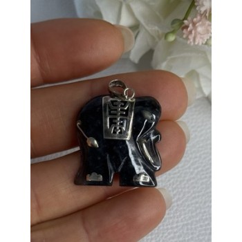 925 Sterling Silver Jade Elephant Pendant Length 1.20 Inch