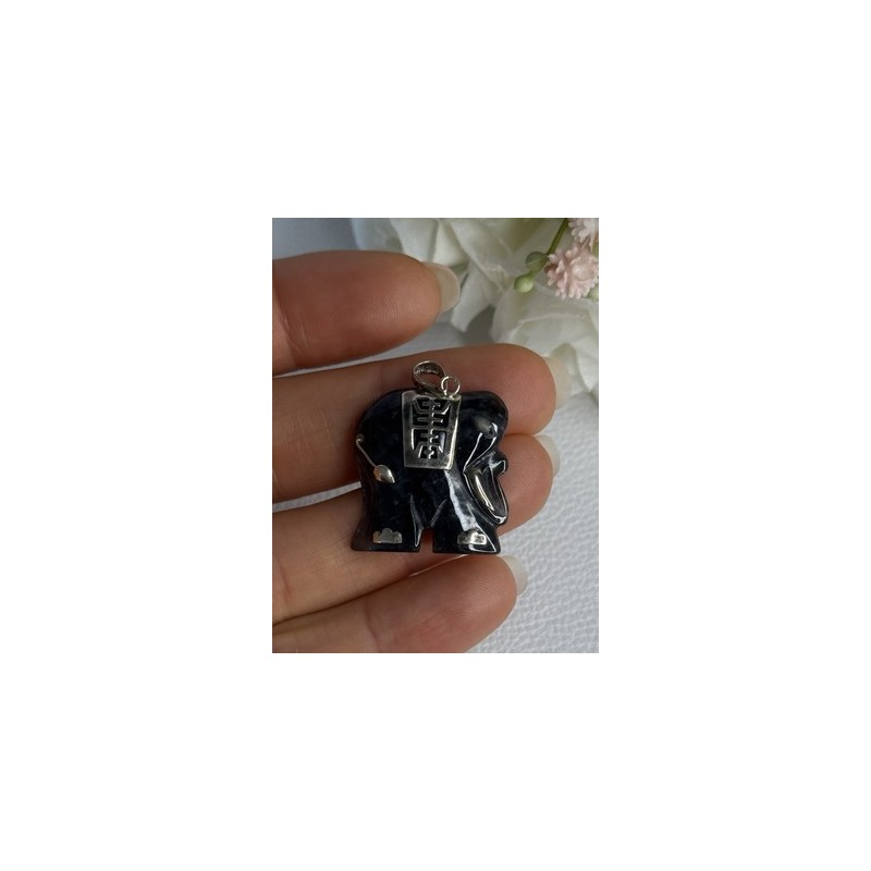 925 Sterling Silver Jade Elephant Pendant Length 1.20 Inch