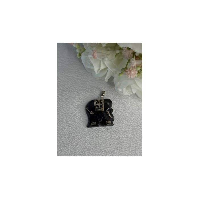 925 Sterling Silver Jade Elephant Pendant Length 1.20 Inch