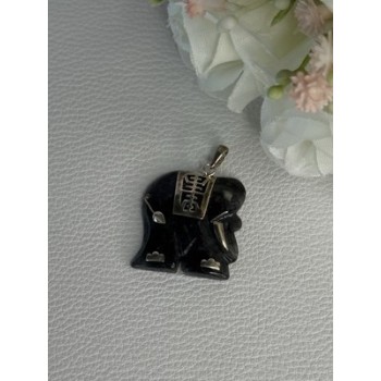 925 Sterling Silver Jade Elephant Pendant Length 1.20 Inch