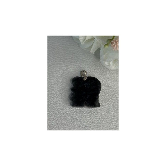 925 Sterling Silver Jade Elephant Pendant Length 1.20 Inch