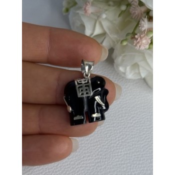 925 Sterling Silver Onyx Elephant Pendant Length 1.10 Inch