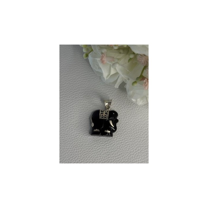 925 Sterling Silver Onyx Elephant Pendant Length 1.10 Inch