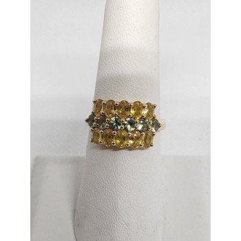 10K YELLOW GOLD CITRINE & AQUAMARINE RING  SIZE 6