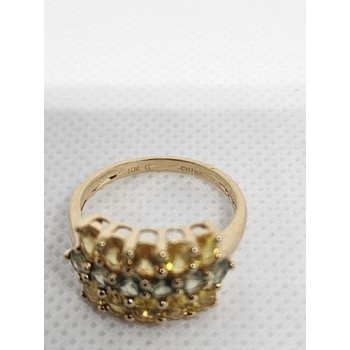 10K YELLOW GOLD CITRINE & AQUAMARINE RING  SIZE 6