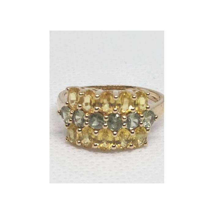 10K YELLOW GOLD CITRINE & AQUAMARINE RING  SIZE 6