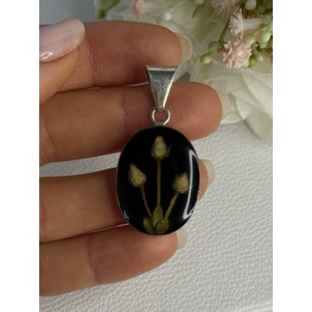 925 Sterling Silver Real Pressed Flower Pendant Length 1.70 Inch