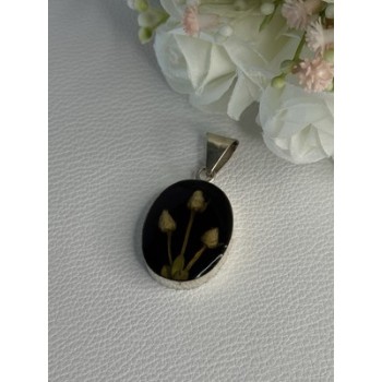 925 Sterling Silver Real Pressed Flower Pendant Length 1.70 Inch