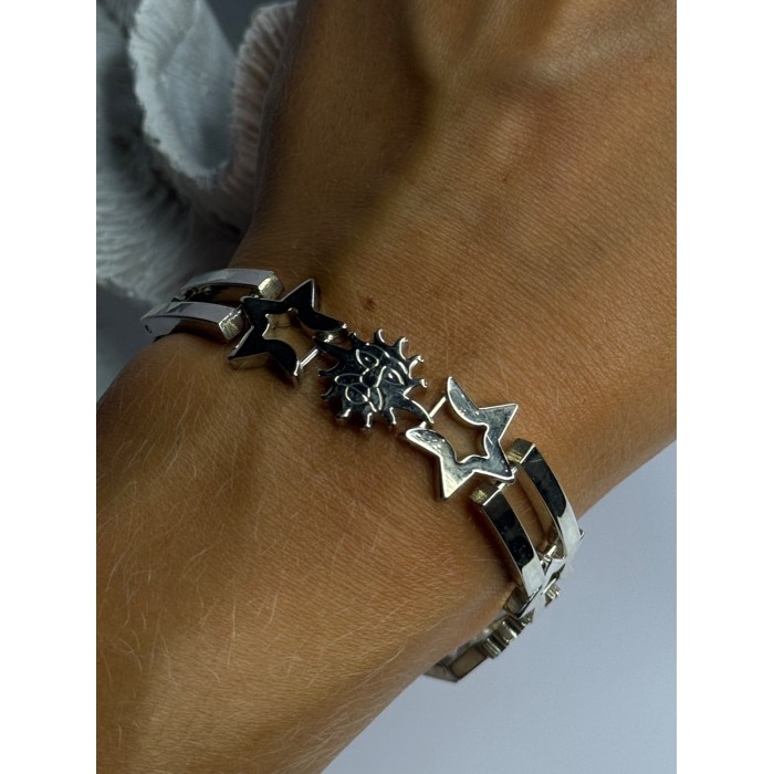 Vintage 925 Sterling Silver Sun Face Bracelet Length 8