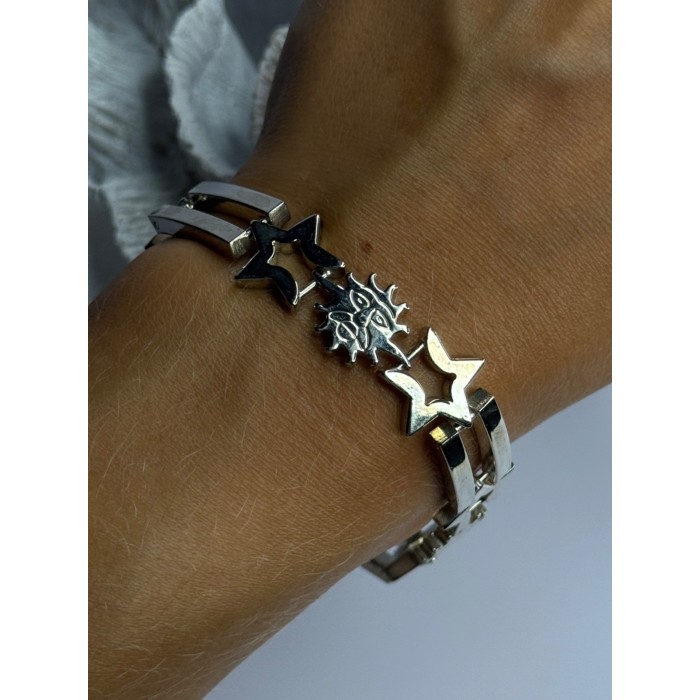 Vintage 925 Sterling Silver Sun Face Bracelet Length 8