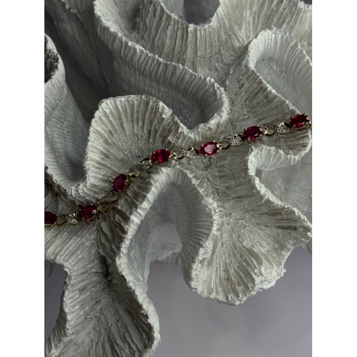 Lovely 925 Sterling Silver Ruby Bracelet Length 7