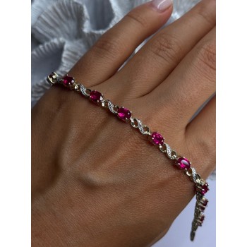 Lovely 925 Sterling Silver Ruby Bracelet Length 7