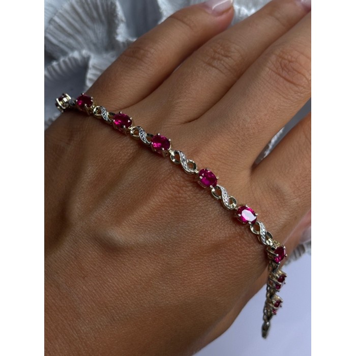 Lovely 925 Sterling Silver Ruby Bracelet Length 7