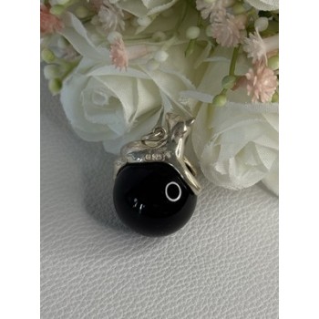 925 Sterling Silver Onyx Cat Pendant Length 1.20 Inch