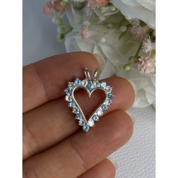 925 Sterling Silver Blue & White Topaz Heart Pendant Length 1 Inch