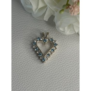 925 Sterling Silver Blue & White Topaz Heart Pendant Length 1 Inch