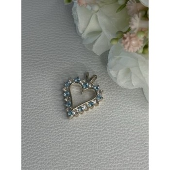 925 Sterling Silver Blue & White Topaz Heart Pendant Length 1 Inch